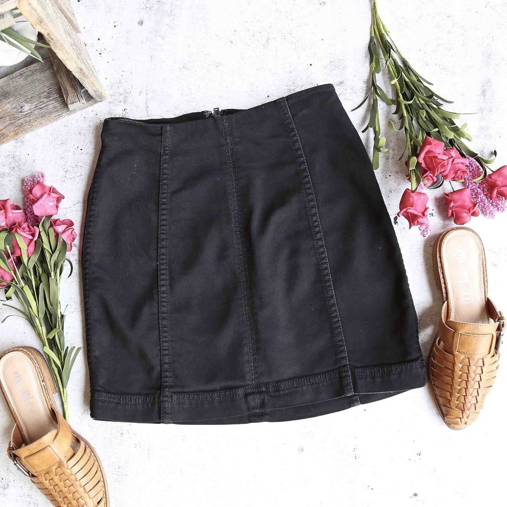 Free People Black Denim Skirt